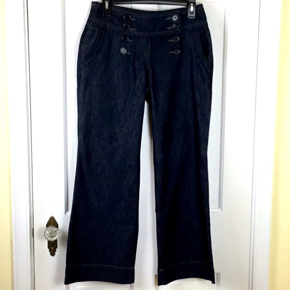 Wide Leg Jeans Dark Denim Sailor Button Front